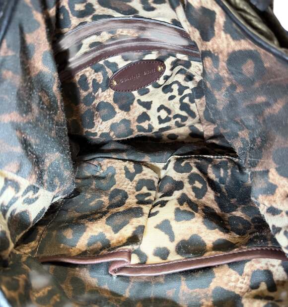 Gianni Bini Black Leather Satchel Shoulder Bag Gold Hardware Leopard Lined - Picture 7 of 8